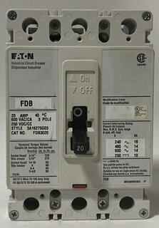 EATON - FDB3020 - 20A 3P 600V Breaker Product Image